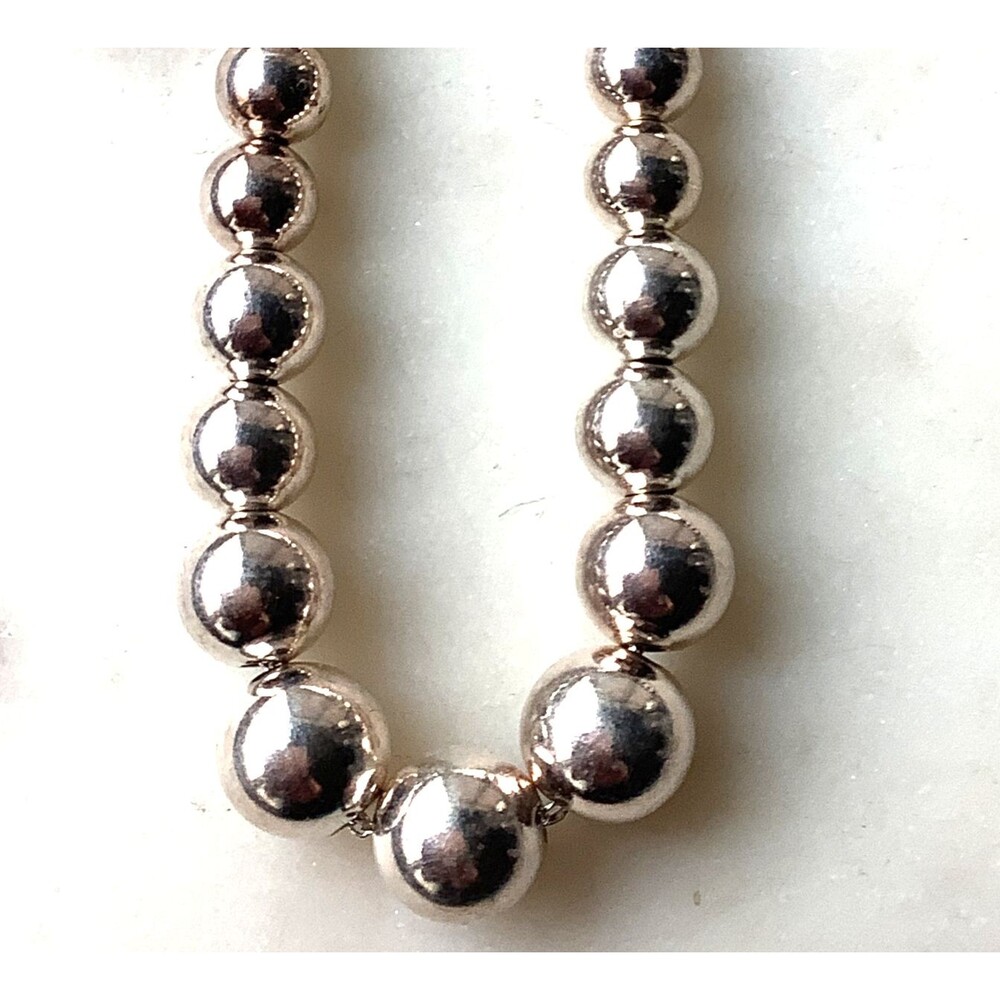 Vintage Sterling Bead Necklace Graduated Signed 925 Silver 17"